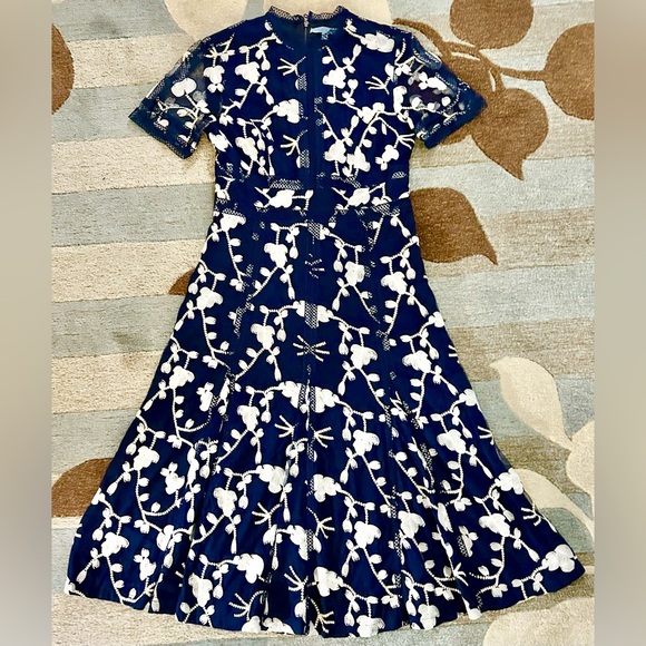 Antonio Melani Short Sleeve Embroidered Navy/White A-line Britt Dress - Picture 3 of 11